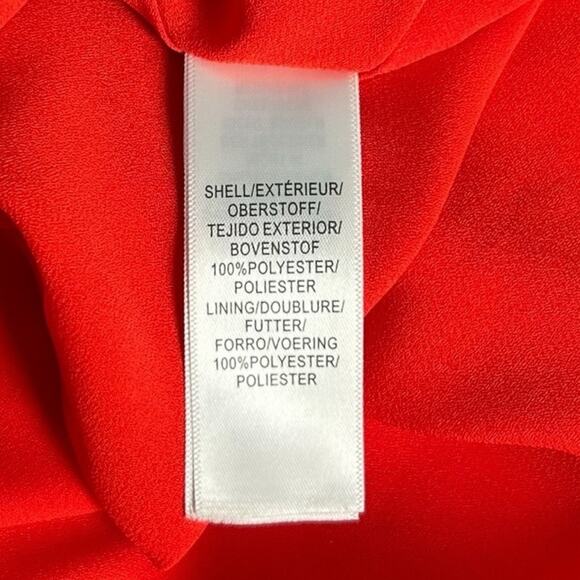 Adrianna Papell Sz 10 Asymmetrical Front Drape Crepe Shift Dress Orange Midi - Picture 9 of 11